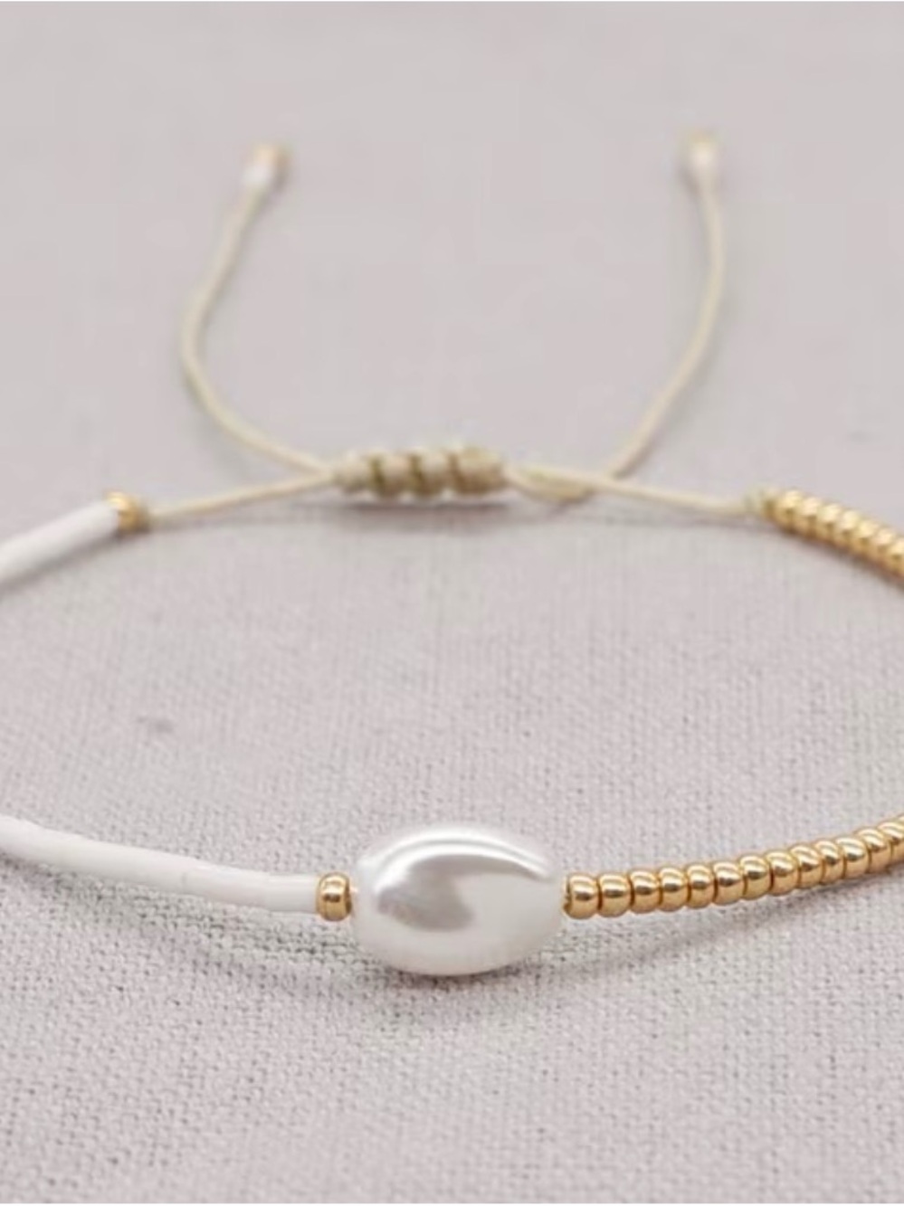 Gold & White Pearl Beaded Adjustable Bracelet